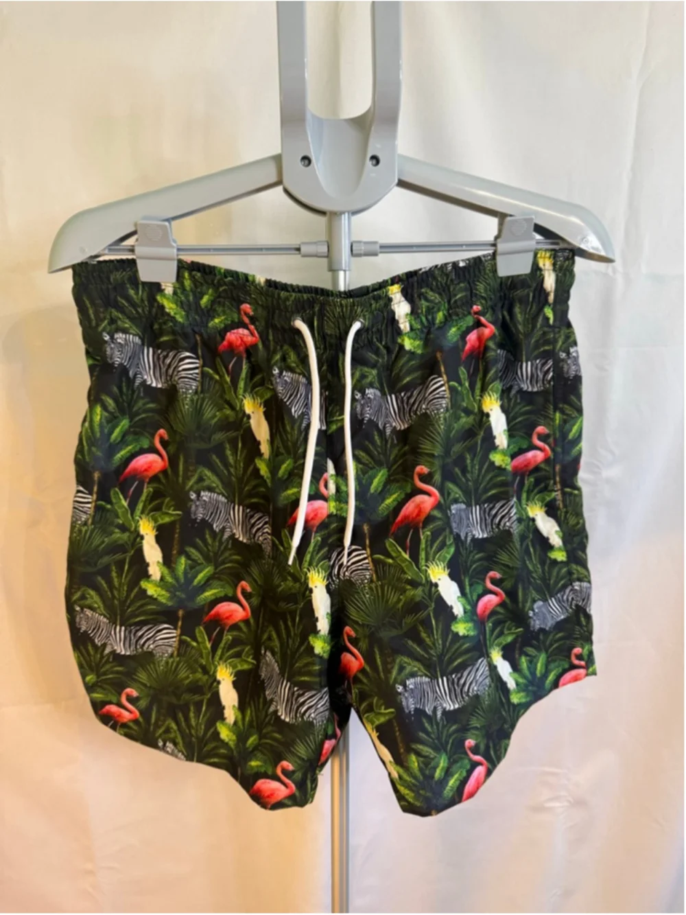 Men's Trunks L Black Green Tropical‎ Print Swim Trunks & Shirt Set